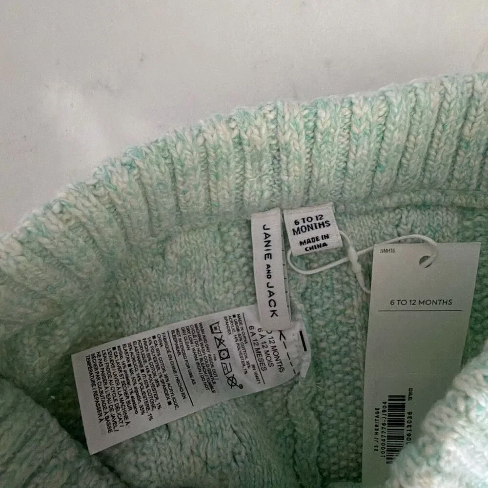 Janie and Jack Baby The Cozy Cable Knit Pant in Pastel Green Heather Size 6-12 M